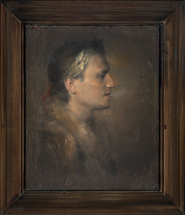 Painting of a presumed man and his breath by Hjalmar Hagelstam